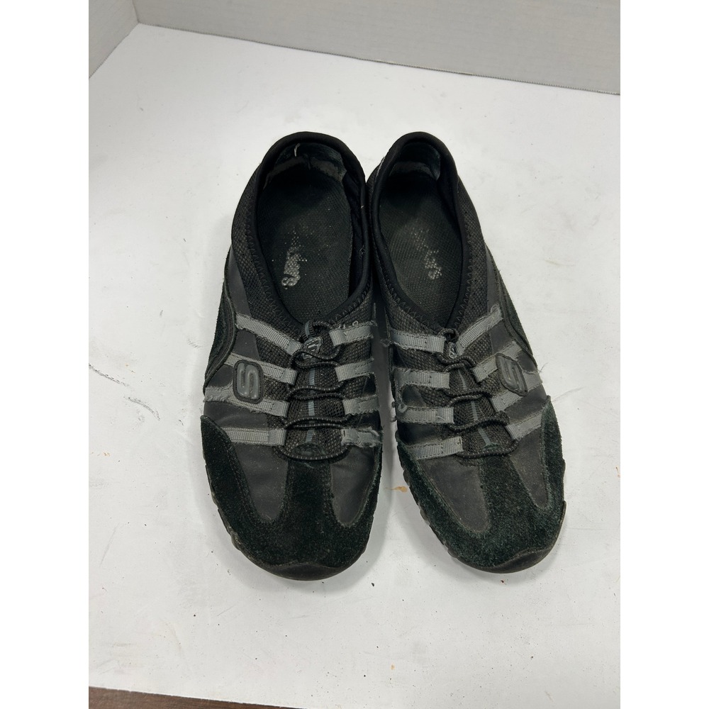 Skechers Bungee Mary Jane 6 Black Leather Textile Sporty Gorpcore Y2K Utility